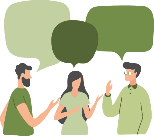 Il·lustració de tres persones conversant